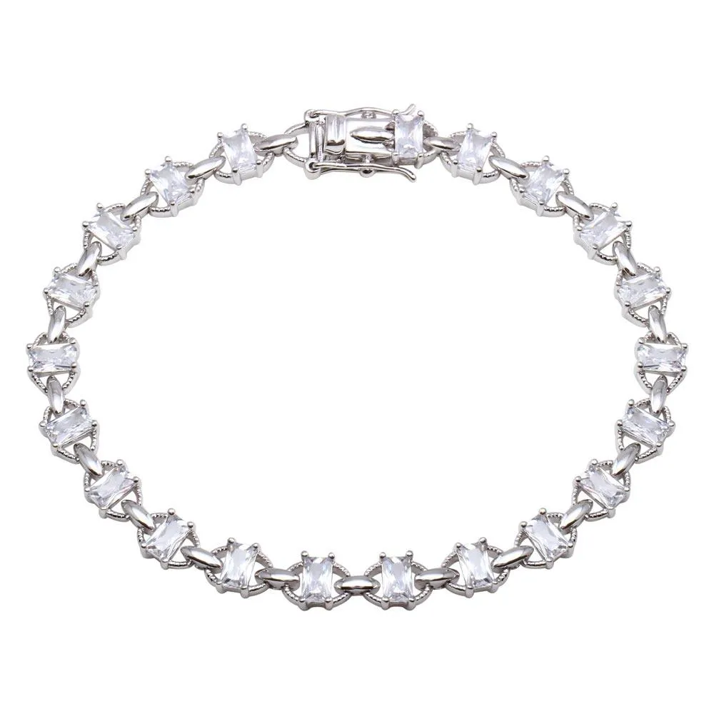 Rhodium Plated 925 Sterling Silver 6.1mm Link CZ Tennis Bracelet - BGB00319CLR