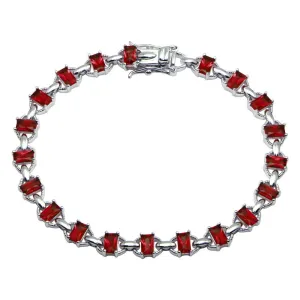 Rhodium Plated 925 Sterling Silver 6.1mm Link Green CZ Tennis Bracelet - BGB00319RED