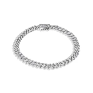 Rhodium Plated 925 Sterling Silver 6.6mm CZ Encrusted Monaco Bracelet - GMB00130