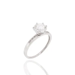 Rhodium Plated 925 Sterling Silver 7mm Round Lab Grown Diamond Pave Accents on Solitaire Engagement Ring - LGMR00003