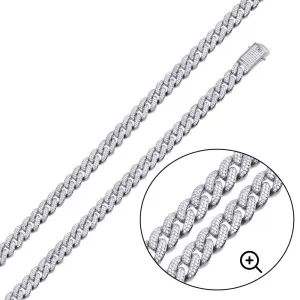 Rhodium Plated 925 Sterling Silver 9.5mm Miami Curb CZ Chain or Bracelet - GMN00176 | GMB00089