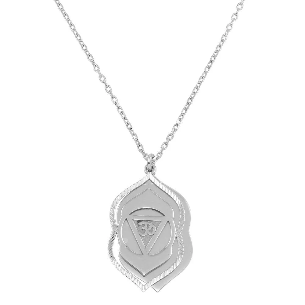 Rhodium Plated 925 Sterling Silver Ajna Chakra Symbol Necklace - SOP00054