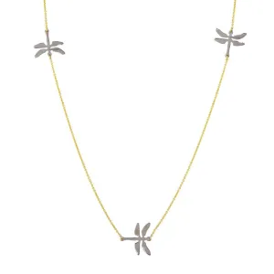 Rhodium Plated 925 Sterling Silver and Gold Plated Dragonfly Necklace - DIN00024