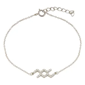 Rhodium Plated 925 Sterling Silver Aquarius CZ Adjustable Link Bracelet - BGB00370