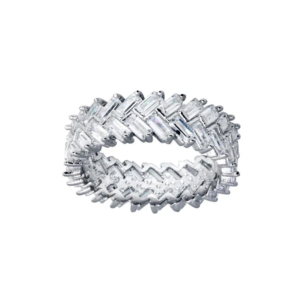 Rhodium Plated 925 Sterling Silver Baguette CZ Ring - BGR01307