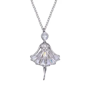 Rhodium Plated 925 Sterling Silver Ballerina Baguette CZ Necklace - BGP01364