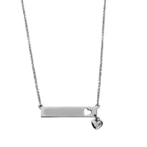 Rhodium Plated 925 Sterling Silver Bar Pendant Necklace with Heart Charm - ARN00047RH