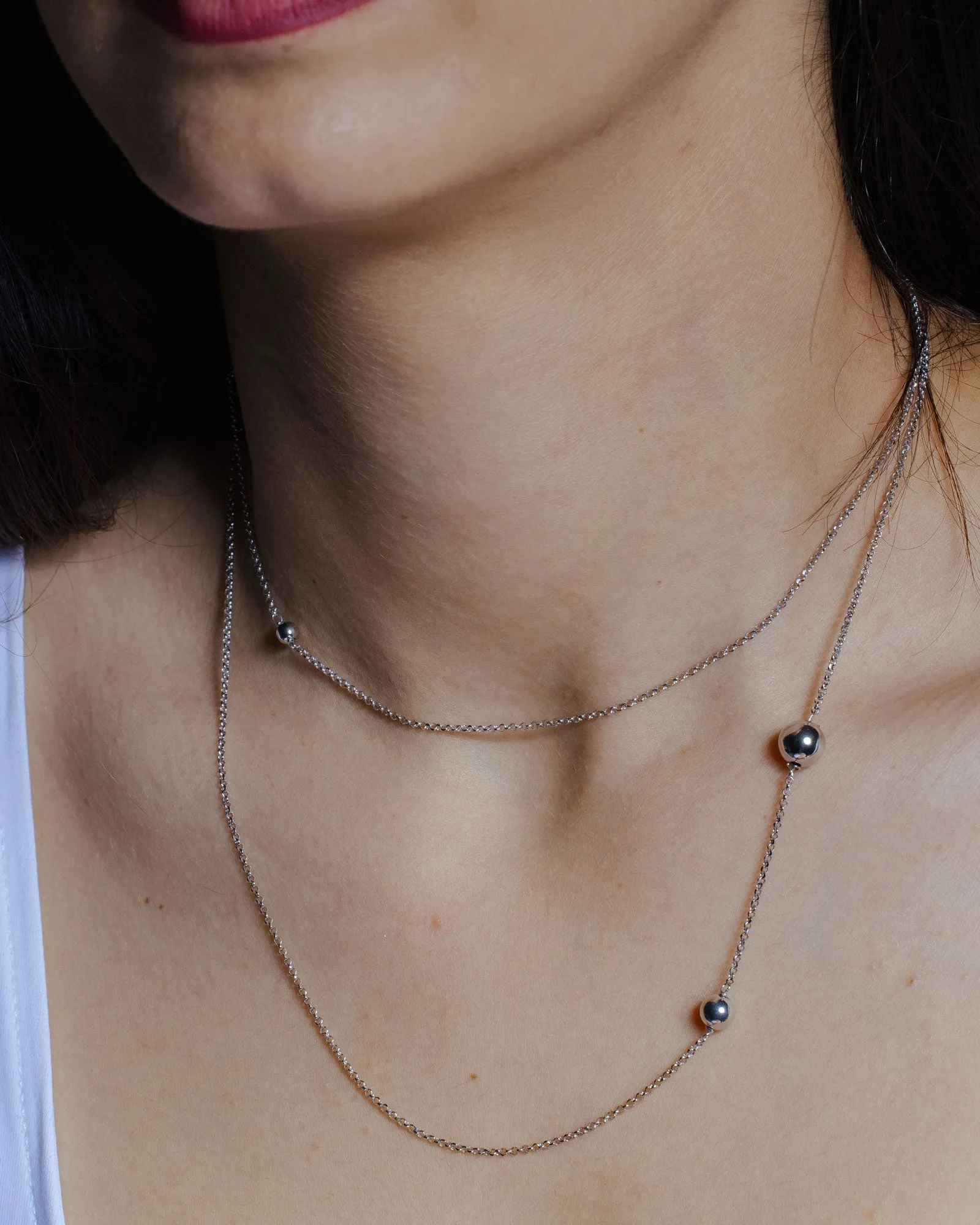 Rhodium Plated 925 Sterling Silver Bead Necklace - ECN00027RH