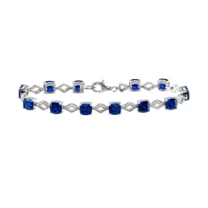Rhodium Plated 925 Sterling Silver Blue CZ Link Bracelet - BGB00331BLU