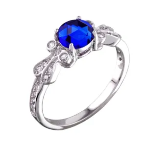 Rhodium Plated 925 Sterling Silver Blue Oval CZ Ring - BGR01165BLU