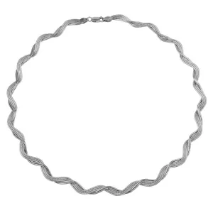 Rhodium Plated 925 Sterling Silver Braided Omega Round Necklace - DIN00007RH