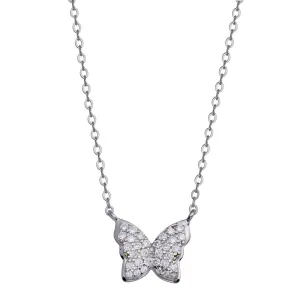 Rhodium Plated 925 Sterling Silver Butterfly CZ Necklace - STP01808
