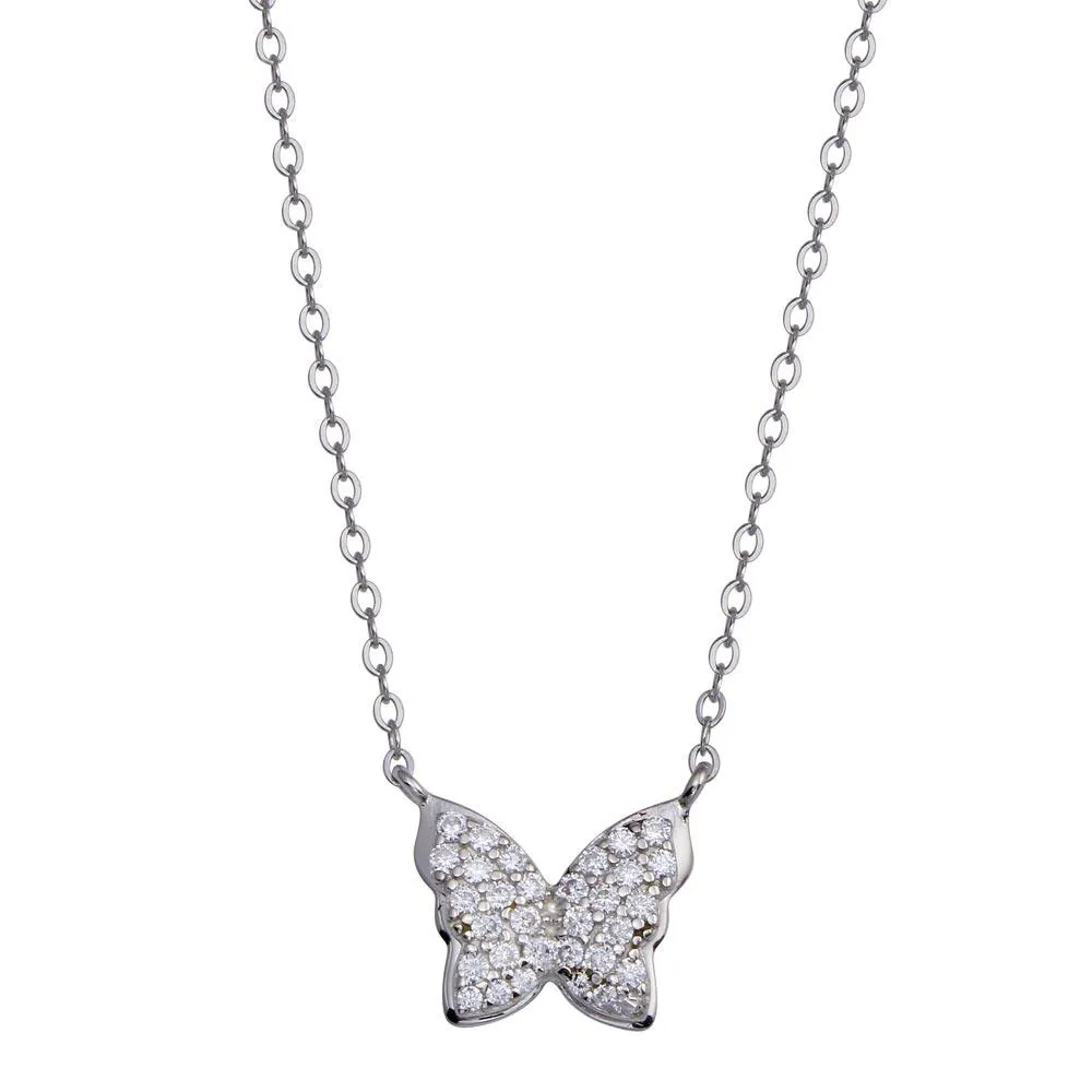 Rhodium Plated 925 Sterling Silver Butterfly CZ Necklace - STP01808