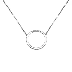 Rhodium Plated 925 Sterling Silver Circle Pendant with CZ - GMN00038