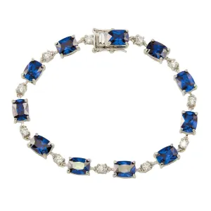 Rhodium Plated 925 Sterling Silver Clear and Blue CZ Tennis Bracelet - BGB00312BLU