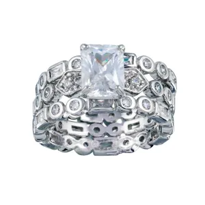 Rhodium Plated 925 Sterling Silver Clear CZ Multi Shaped Bridal Engagement Ring Set - BGR00250