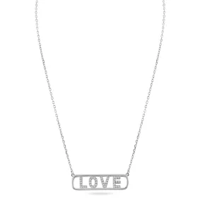 Rhodium Plated 925 Sterling Silver Clear Love Pendant Necklace - BGP01455