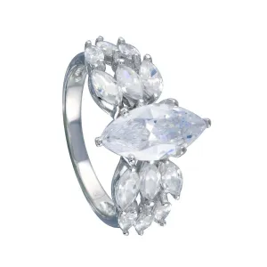 Rhodium Plated 925 Sterling Silver Clear Marquise Center CZ Bridal Ring - BGR00255