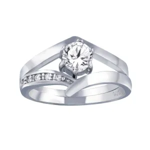 Rhodium Plated 925 Sterling Silver Clear Pave Set and Round Center CZ Engagement Ring - AAR0082