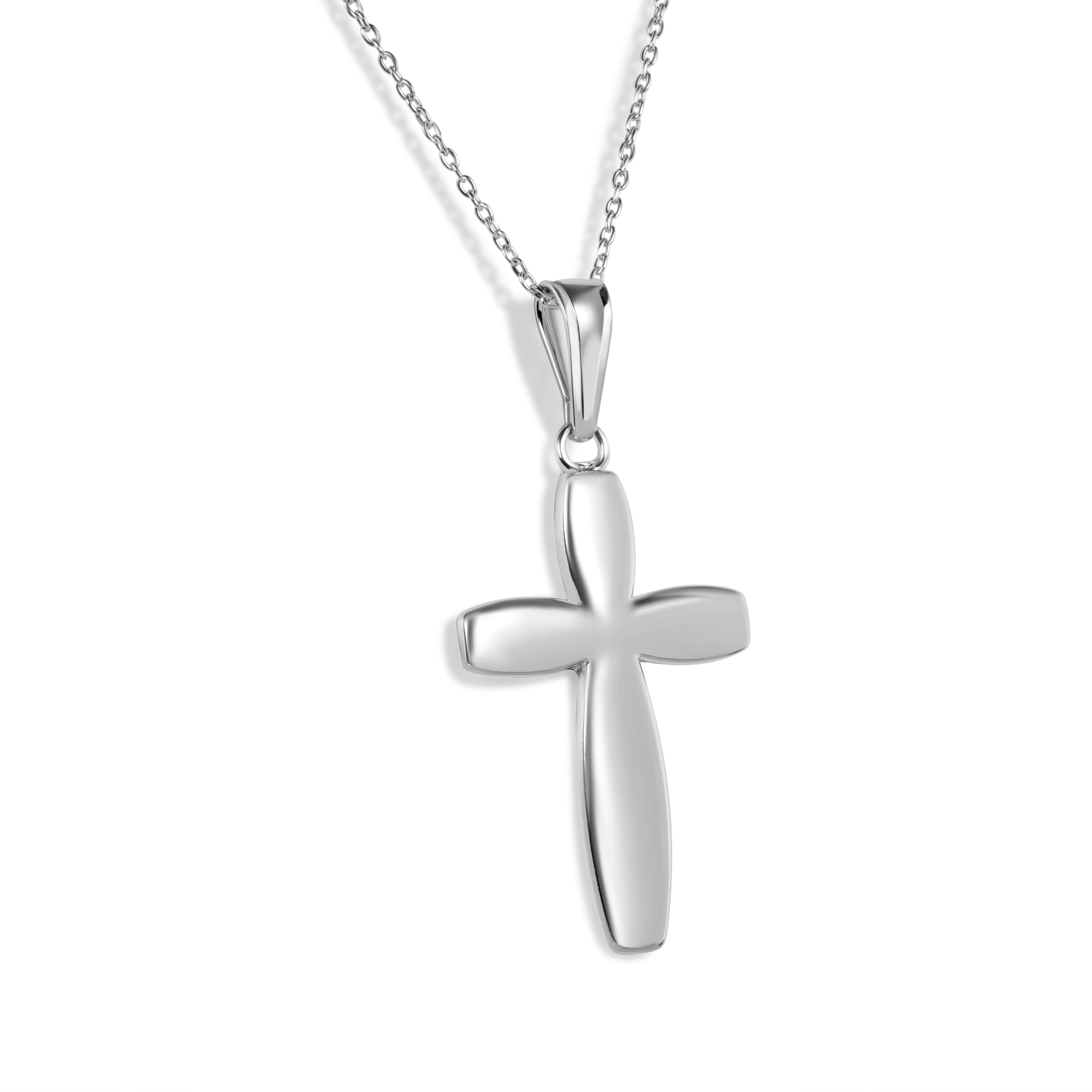 Rhodium Plated 925 Sterling Silver Cross Adjustable Necklace - STP00047A