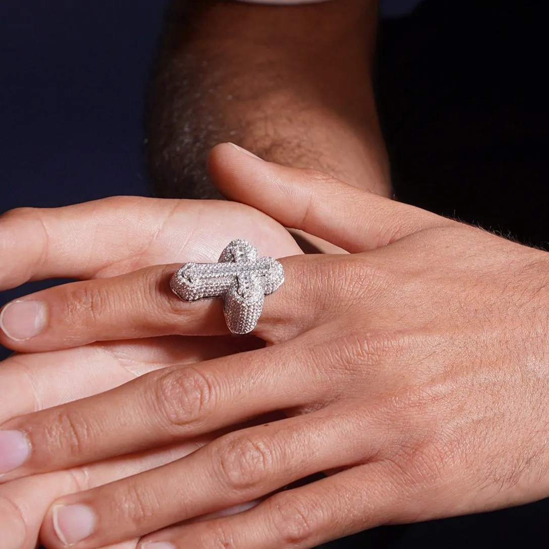Rhodium Plated 925 Sterling Silver Cross Baguette Clear CZ Studded Top 31.5mm Ring - GMR00390