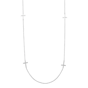 Rhodium Plated 925 Sterling Silver Cross Chain Necklace - DIN00016RH