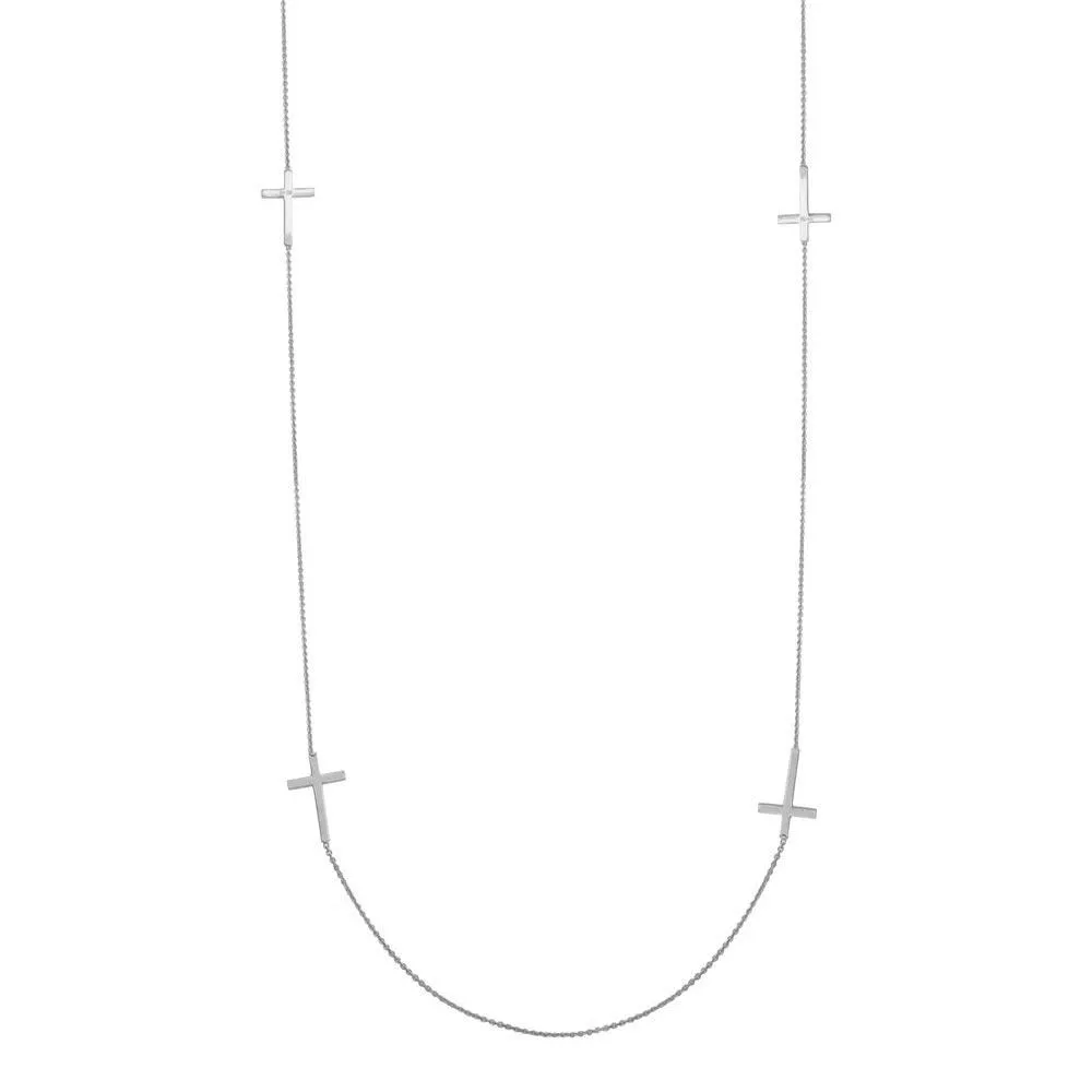 Rhodium Plated 925 Sterling Silver Cross Chain Necklace - DIN00016RH