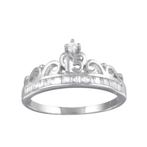Rhodium Plated 925 Sterling Silver Crown 15 Ring with CZ - TMR00006