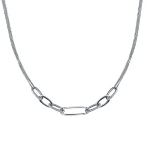 Rhodium Plated 925 Sterling Silver  Cuban Paperclip Chain Necklace - ITN00151-RH