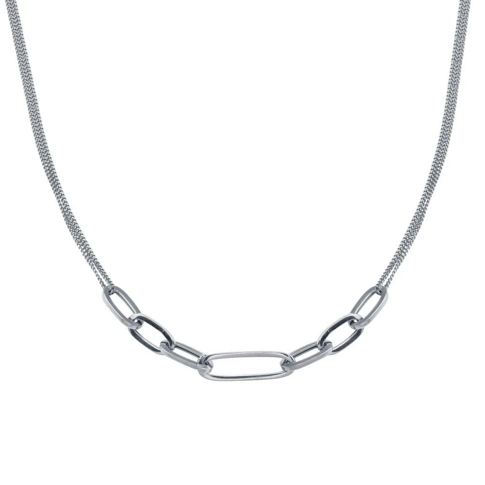 Rhodium Plated 925 Sterling Silver  Cuban Paperclip Chain Necklace - ITN00151-RH