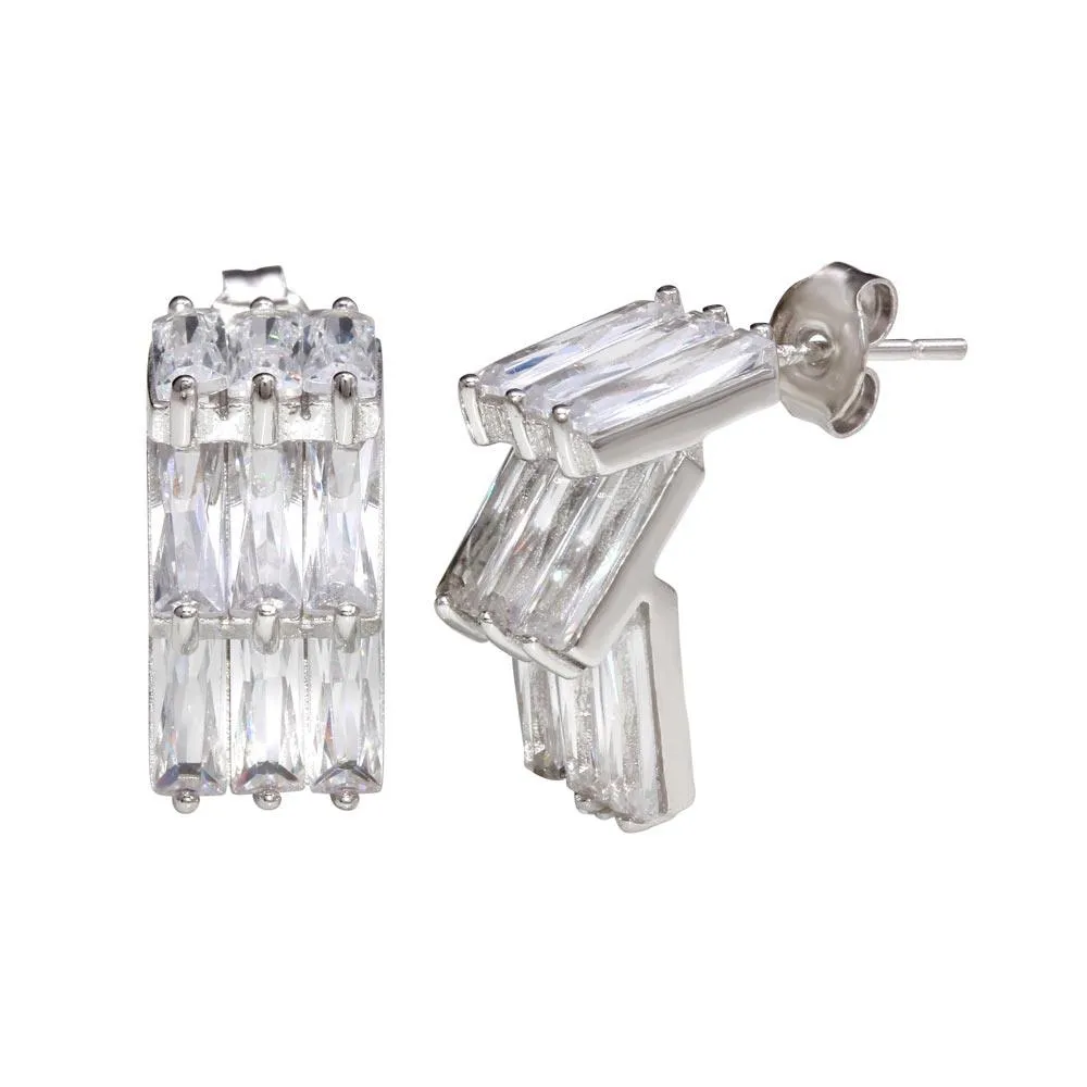 Rhodium Plated 925 Sterling Silver Curved Hanging Earrings - STE01150RH