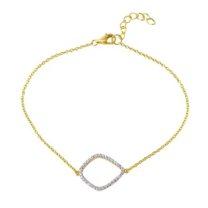 Rhodium Plated 925 Sterling Silver Curved Kite Shaped Bracelet with CZ - BGB00292