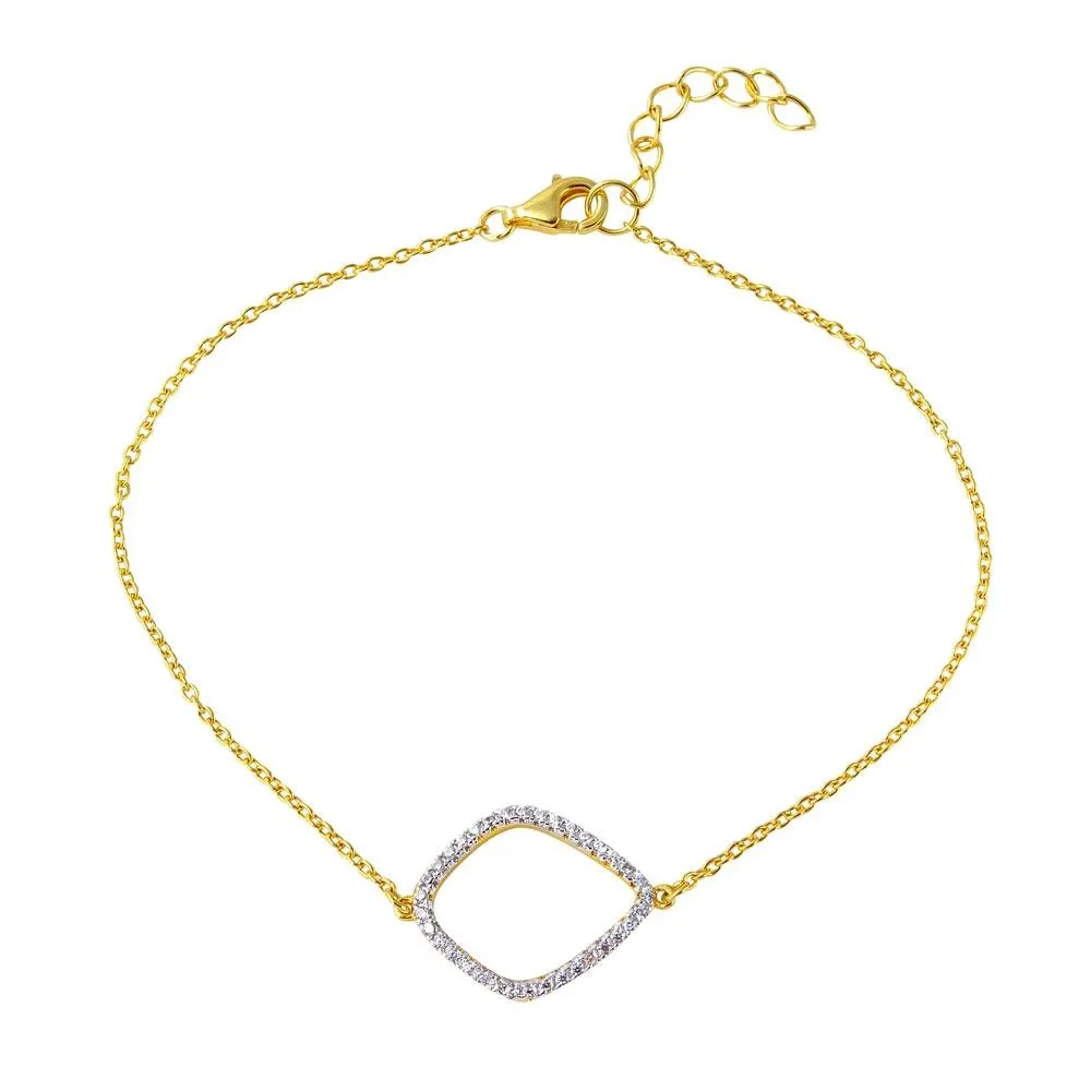 Rhodium Plated 925 Sterling Silver Curved Kite Shaped Bracelet with CZ - BGB00292