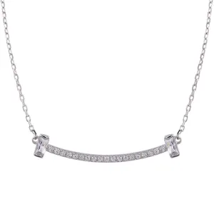 Rhodium Plated 925 Sterling Silver CZ Bar Necklace - STP01761