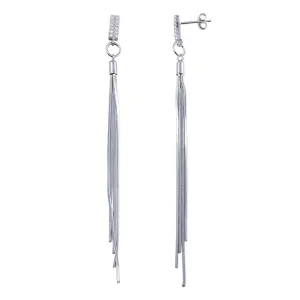 Rhodium Plated 925 Sterling Silver CZ Bar Snake SQ Dangling Earrings - BGE00626