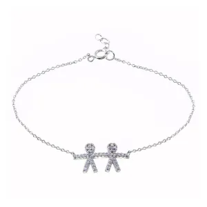 Rhodium Plated 925 Sterling Silver CZ Boy Chain Bracelet - BGB00335BOY