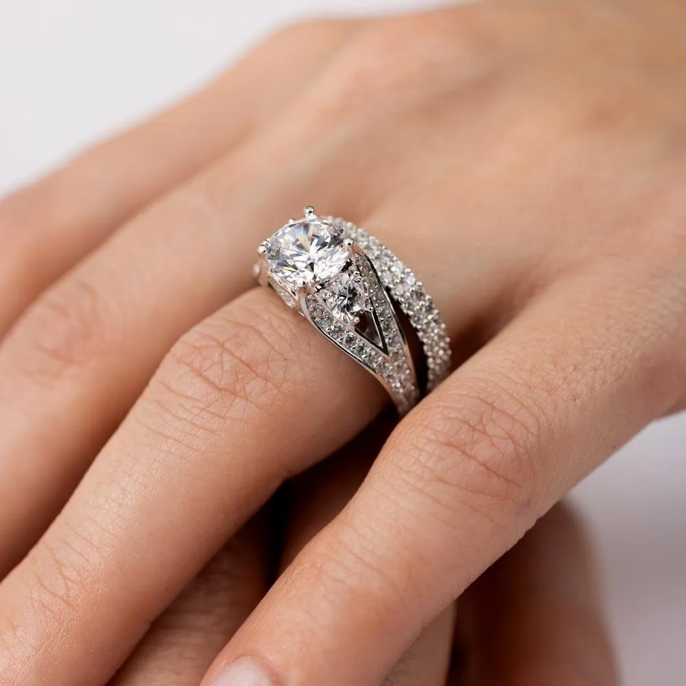 Rhodium Plated 925 Sterling Silver CZ Bridal Ring - GMR00203