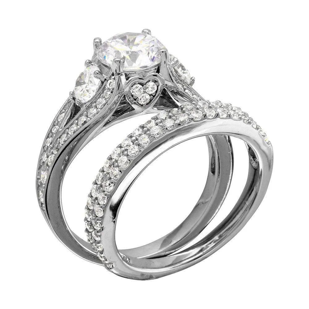 Rhodium Plated 925 Sterling Silver CZ Bridal Ring - GMR00203