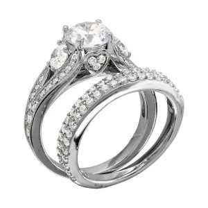 Rhodium Plated 925 Sterling Silver CZ Bridal Ring - GMR00203