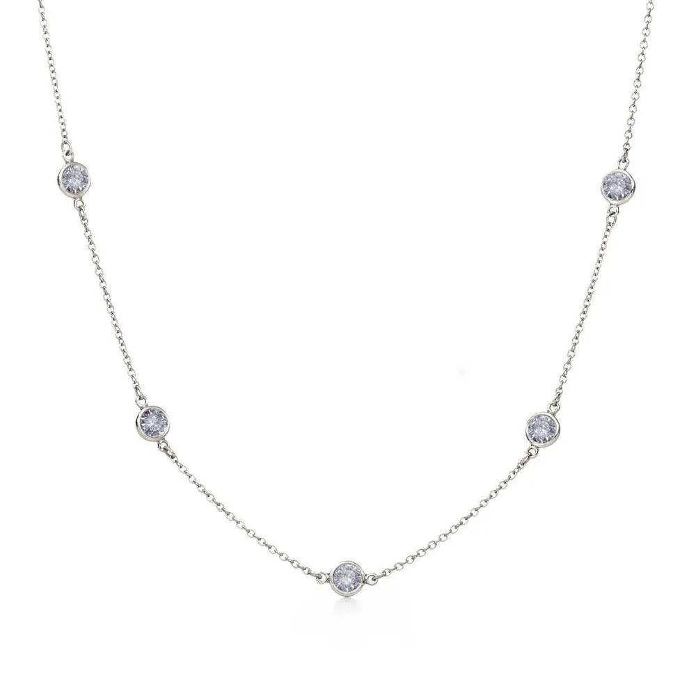 Rhodium Plated 925 Sterling Silver CZ By Yard Chain Necklace - STP00863