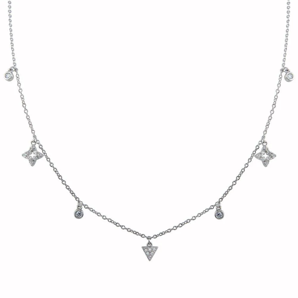 Rhodium Plated 925 Sterling Silver CZ Charm Necklace - BGP01344
