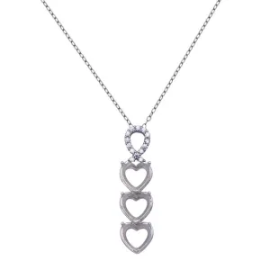 Rhodium Plated 925 Sterling Silver CZ Drop Down Heart Mounting Necklace - BGP01384