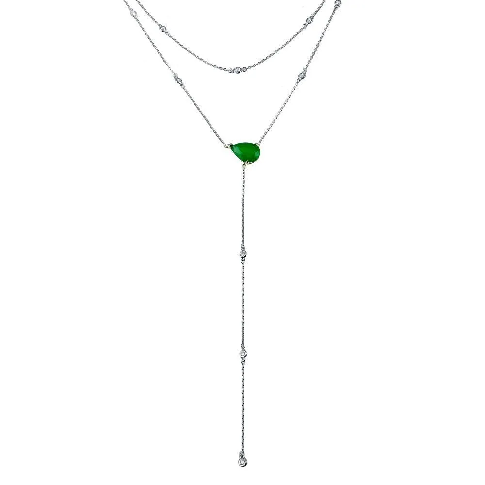 Rhodium Plated 925 Sterling Silver CZ Drop Necklace  - GMN00104