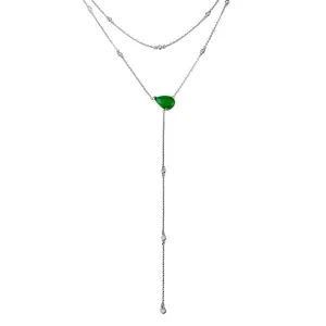 Rhodium Plated 925 Sterling Silver CZ Drop Necklace  - GMN00104