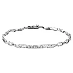 Rhodium Plated 925 Sterling Silver CZ Encrusted Bar Link Bracelet - STB00532