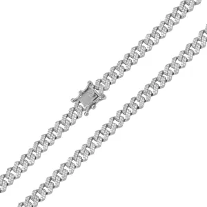 Rhodium Plated 925 Sterling Silver CZ Encrusted Curb Chain or Bracelet 7.2mm - CHCZ117