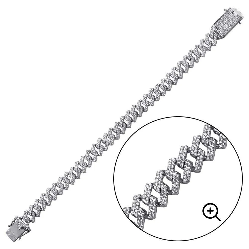 Rhodium Plated 925 Sterling Silver CZ Encrusted Miami Cuban Link 10.2mm Chain Or Bracelet - GMN00198 | GMB00076