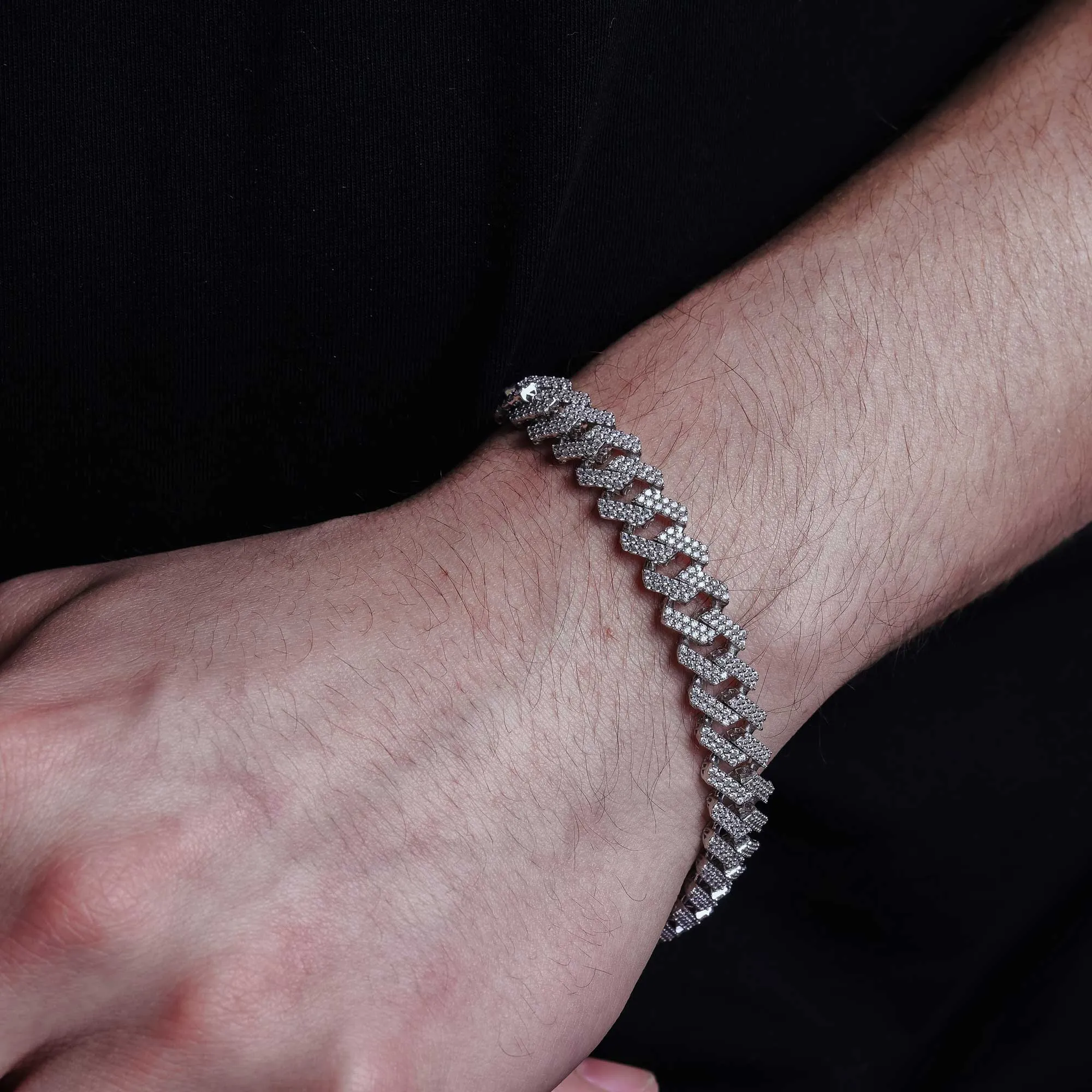 Rhodium Plated 925 Sterling Silver CZ Encrusted Miami Cuban Link 10.2mm Chain Or Bracelet - GMN00198 | GMB00076