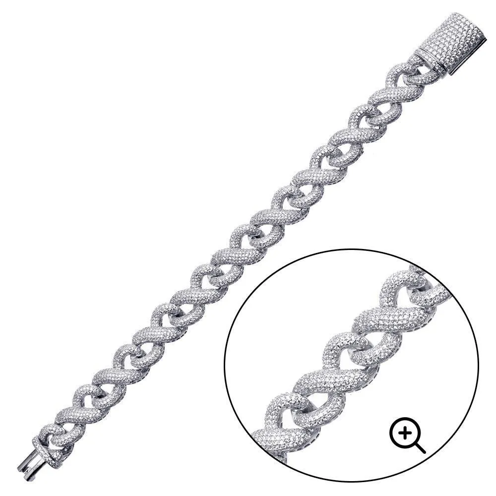 Rhodium Plated 925 Sterling Silver CZ Encrusted Miami Cuban Link Bracelet 13.8mm - GMB00092