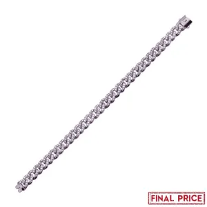Rhodium Plated 925 Sterling Silver CZ Encrusted Miami Cuban Link  Plain Lock Bracelet 9mm - GMB00085